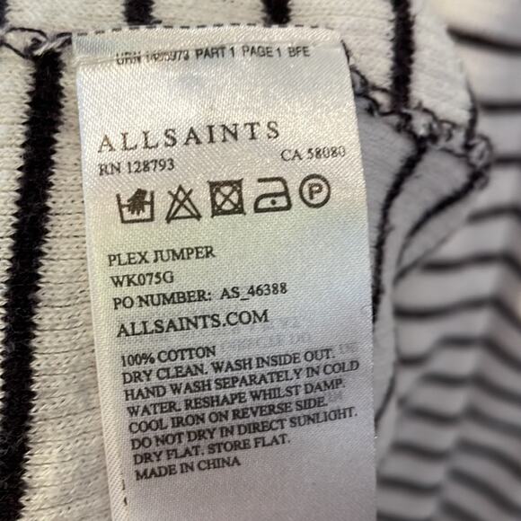 AllSaints Plex Jumper Striped Crewneck black white sweater FADED Medium - Picture 6 of 6